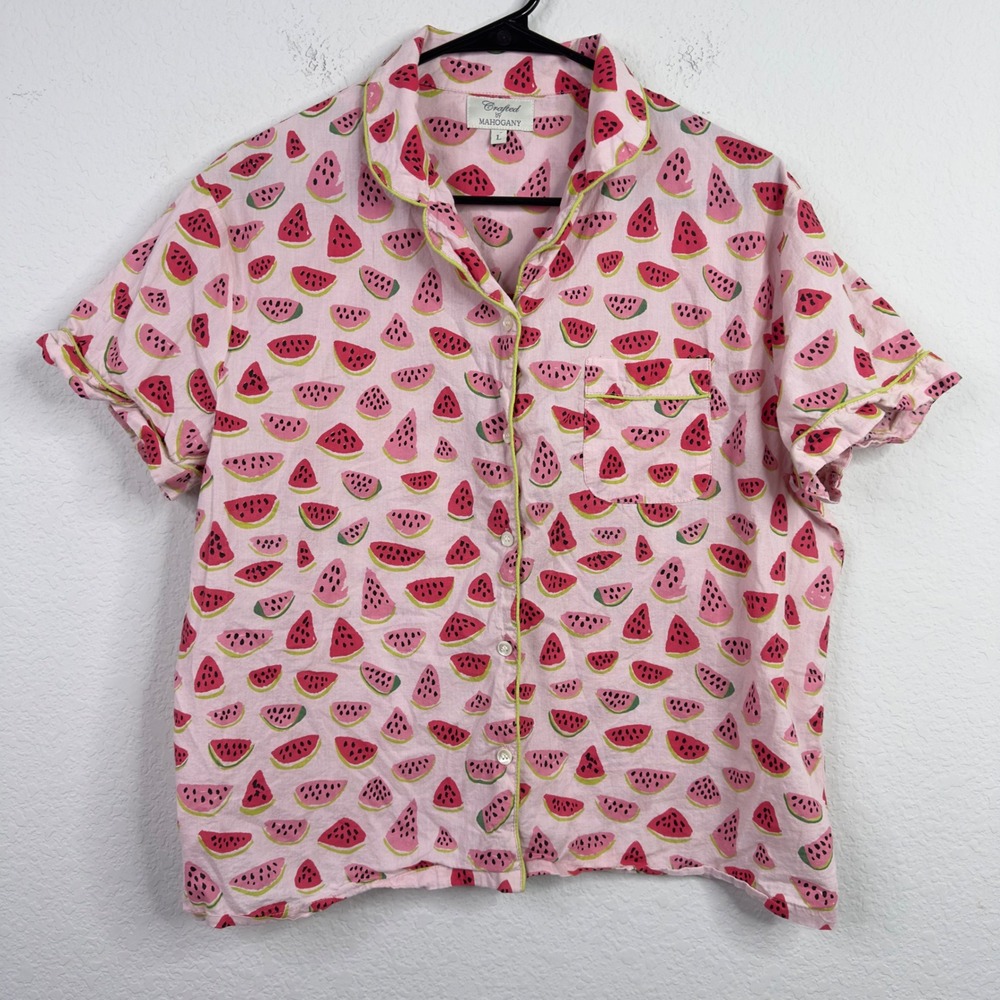 Crafted by Mahogany Pajama‎ Top Womens L Watermelon Short Sleeve Boho Playful